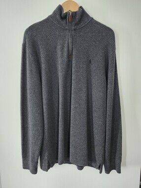 POLO RALPH LAUREN Size XL Charcoal Grey 1/4 Quarter-Zip Pullover Sweater Cotton